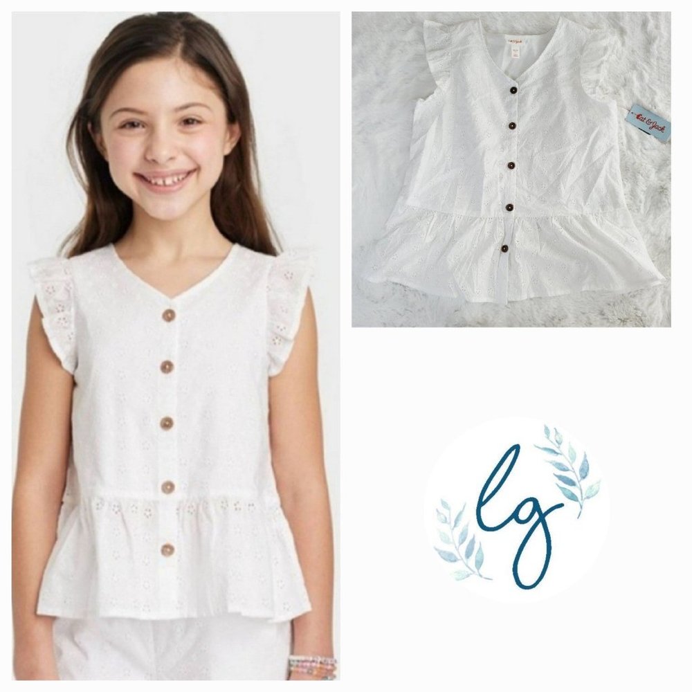 Cat & Jack Girls' Button-Front Woven Eyelet Sleeveless Shirt (small) 3KIDV-AH